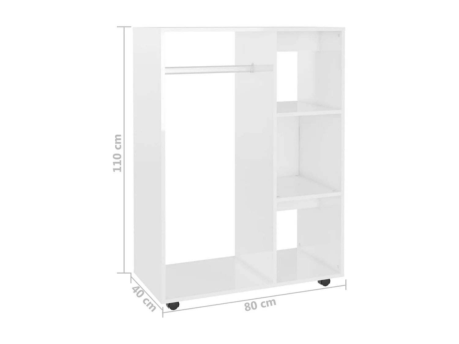 Petite armoire dressing sur roulette 1 penderie 3 étagères 80cm - Collection Event-Blanc