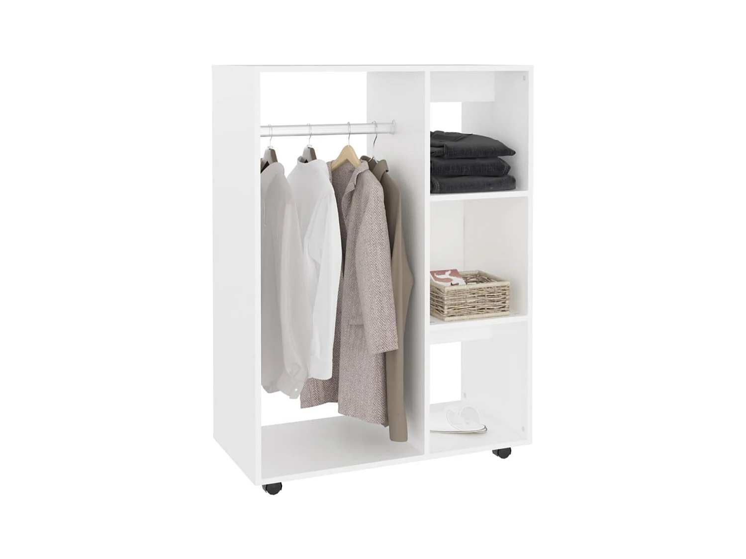 Petite armoire dressing sur roulette 1 penderie 3 étagères 80cm - Collection Event-Blanc