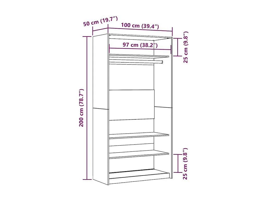 Armoire dressing 1 penderie 3 étagères 100cm - Collection Klozer-Blanc