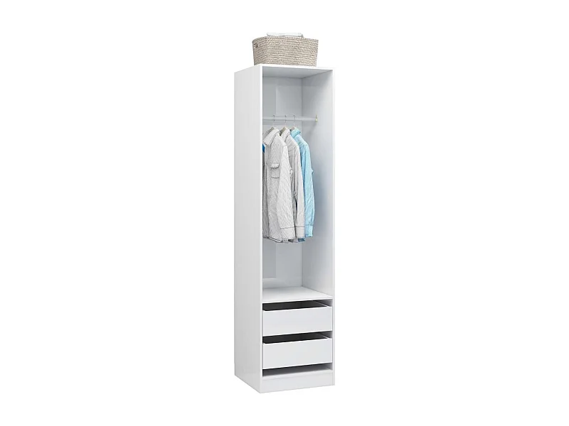 Armoire dressing 1 penderie 2 tiroirs 50cm - Collection Kodok-Blanc brillant