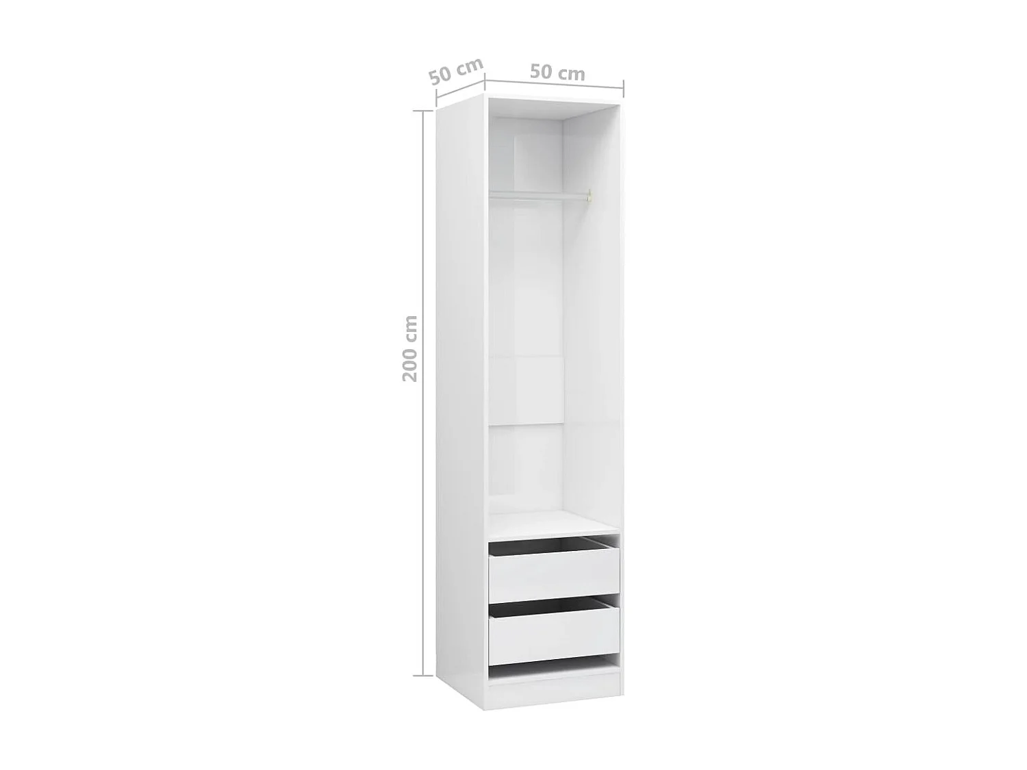 Armoire dressing 1 penderie 2 tiroirs 50cm - Collection Kodok-Blanc brillant