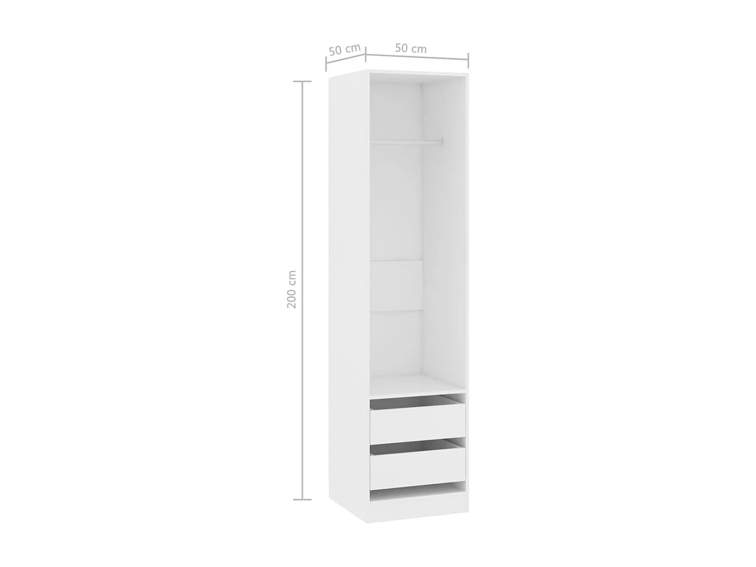 Armoire dressing 1 penderie 2 tiroirs 50cm - Collection Kodok-Blanc brillant