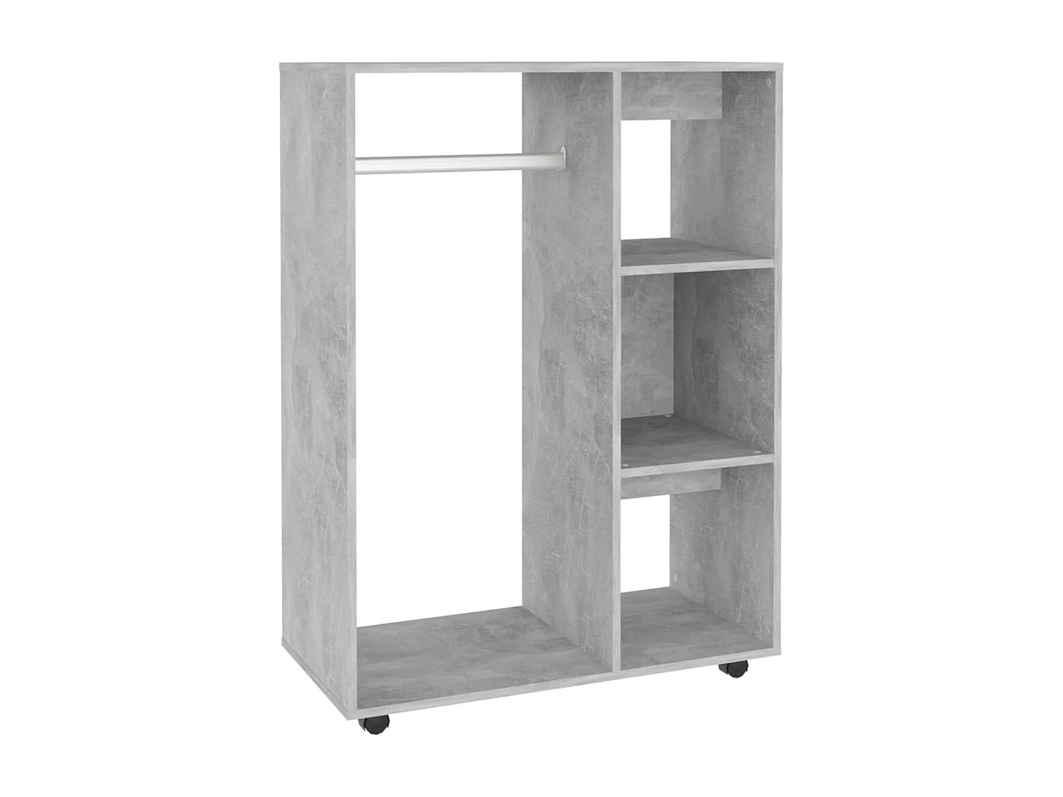 Petite armoire dressing sur roulette 1 penderie 3 étagères 80cm - Collection Event-Gris béton