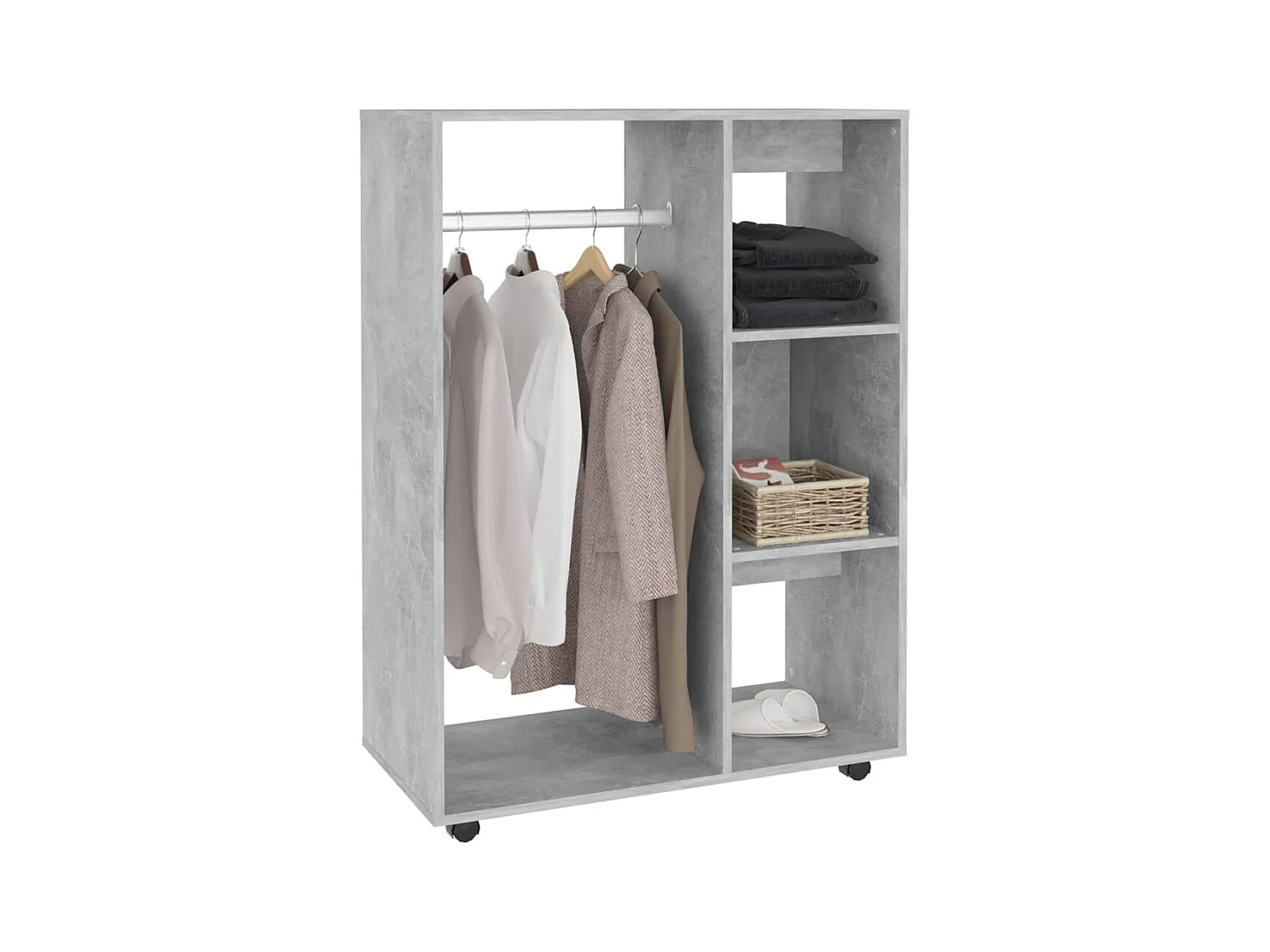 Petite armoire dressing sur roulette 1 penderie 3 étagères 80cm - Collection Event-Gris béton