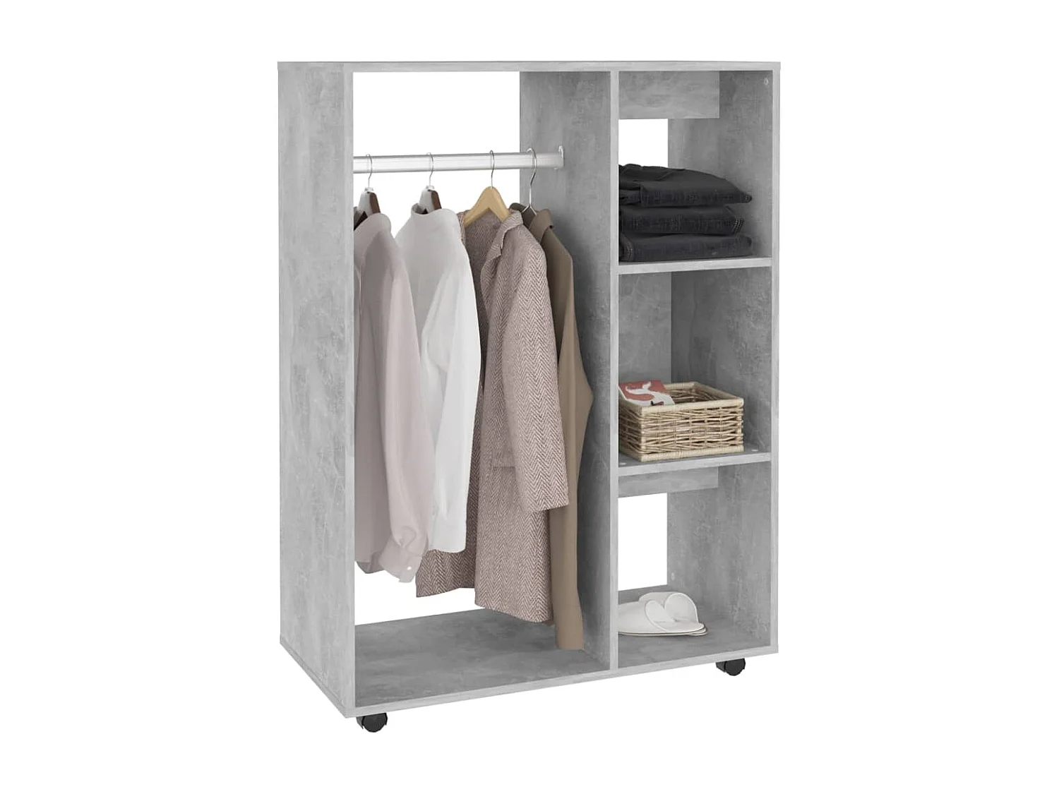 Petite armoire dressing sur roulette 1 penderie 3 étagères 80cm - Collection Event-Gris béton