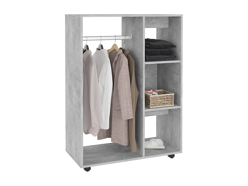 Petite armoire dressing sur roulette 1 penderie 3 étagères 80cm - Collection Event-Gris béton