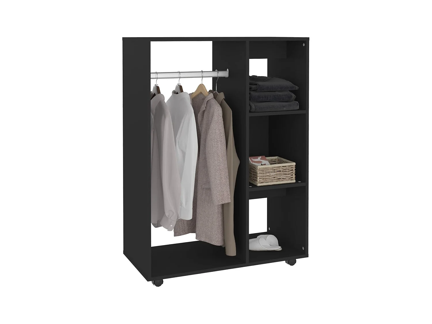 Petite armoire dressing sur roulette 1 penderie 3 étagères 80cm - Collection Event-Noir