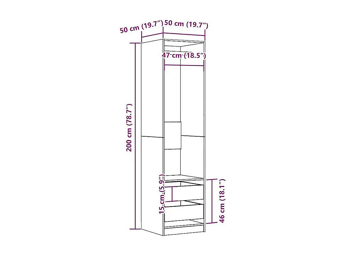 Armoire dressing 1 penderie 2 tiroirs 50cm - Collection Kodok-Blanc