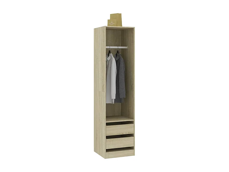 Armoire dressing 1 penderie 2 tiroirs 50cm - Collection Kodok-Chêne clair
