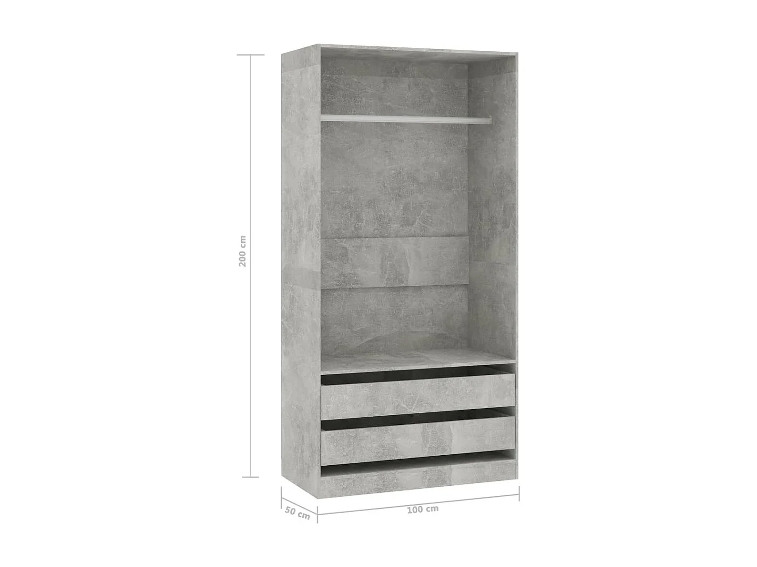 Armoire dressing 1 penderie 2 tiroirs 100cm - Collection Kodok-Gris béton