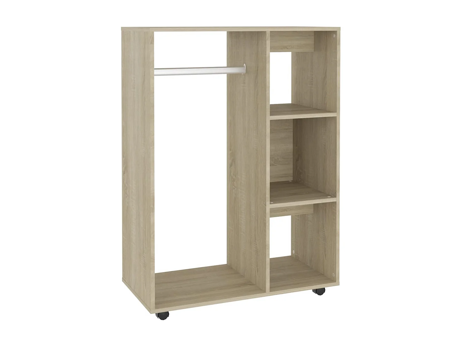 Petite armoire dressing sur roulette 1 penderie 3 étagères 80cm - Collection Event-Chêne clair