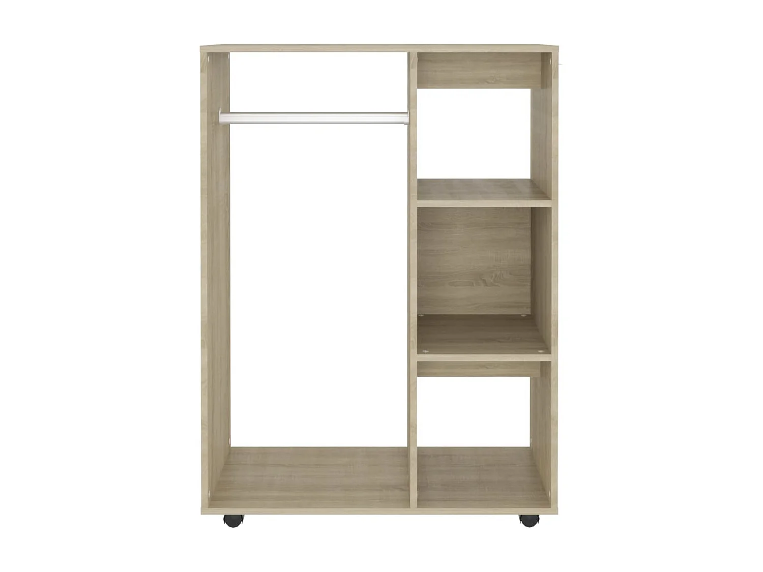 Petite armoire dressing sur roulette 1 penderie 3 étagères 80cm - Collection Event-Chêne clair