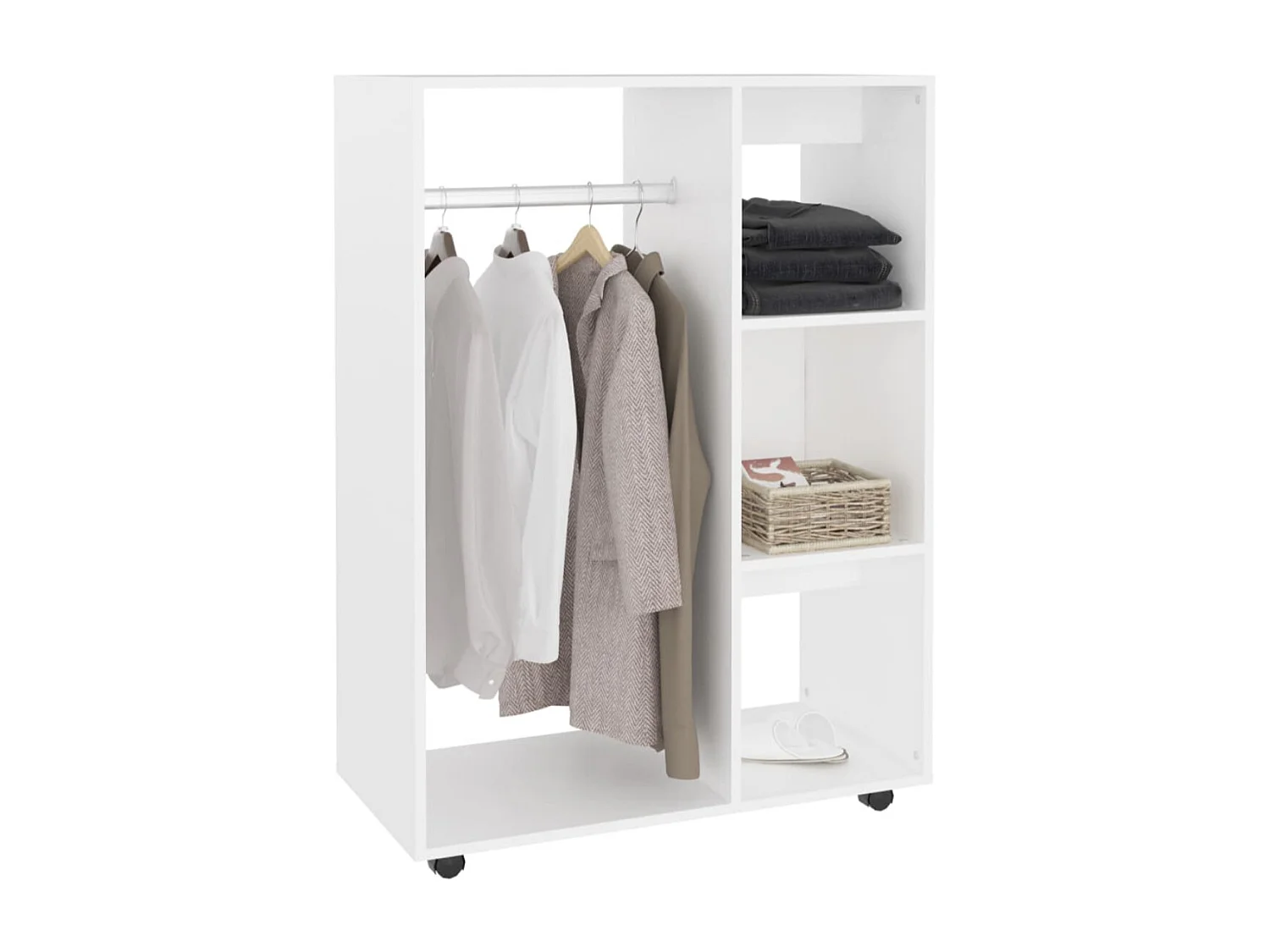 Petite armoire dressing sur roulette 1 penderie 3 étagères 80cm - Collection Event-Chêne clair
