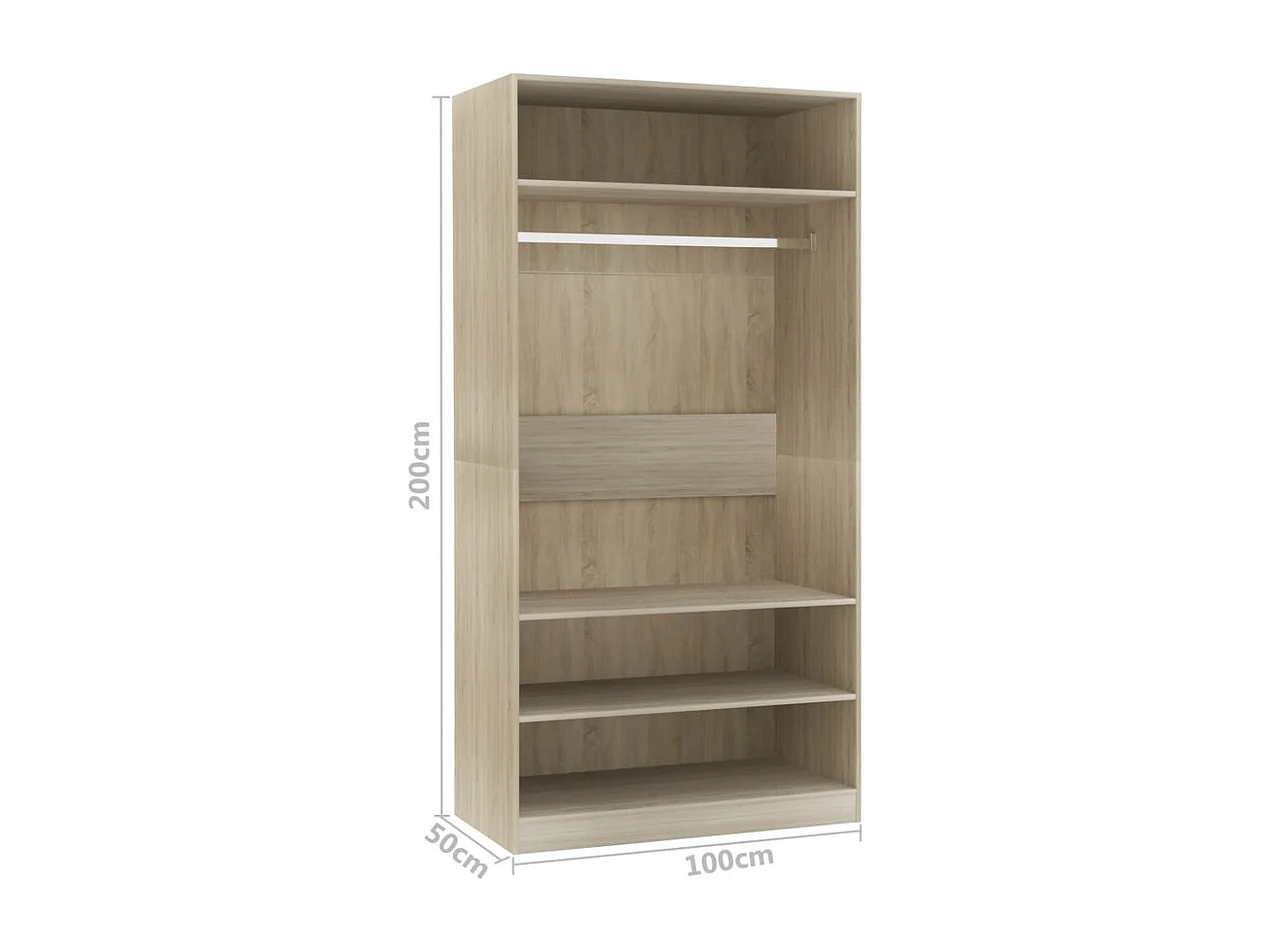 Armoire dressing 1 penderie 3 étagères 100cm - Collection Klozer-Chêne clair