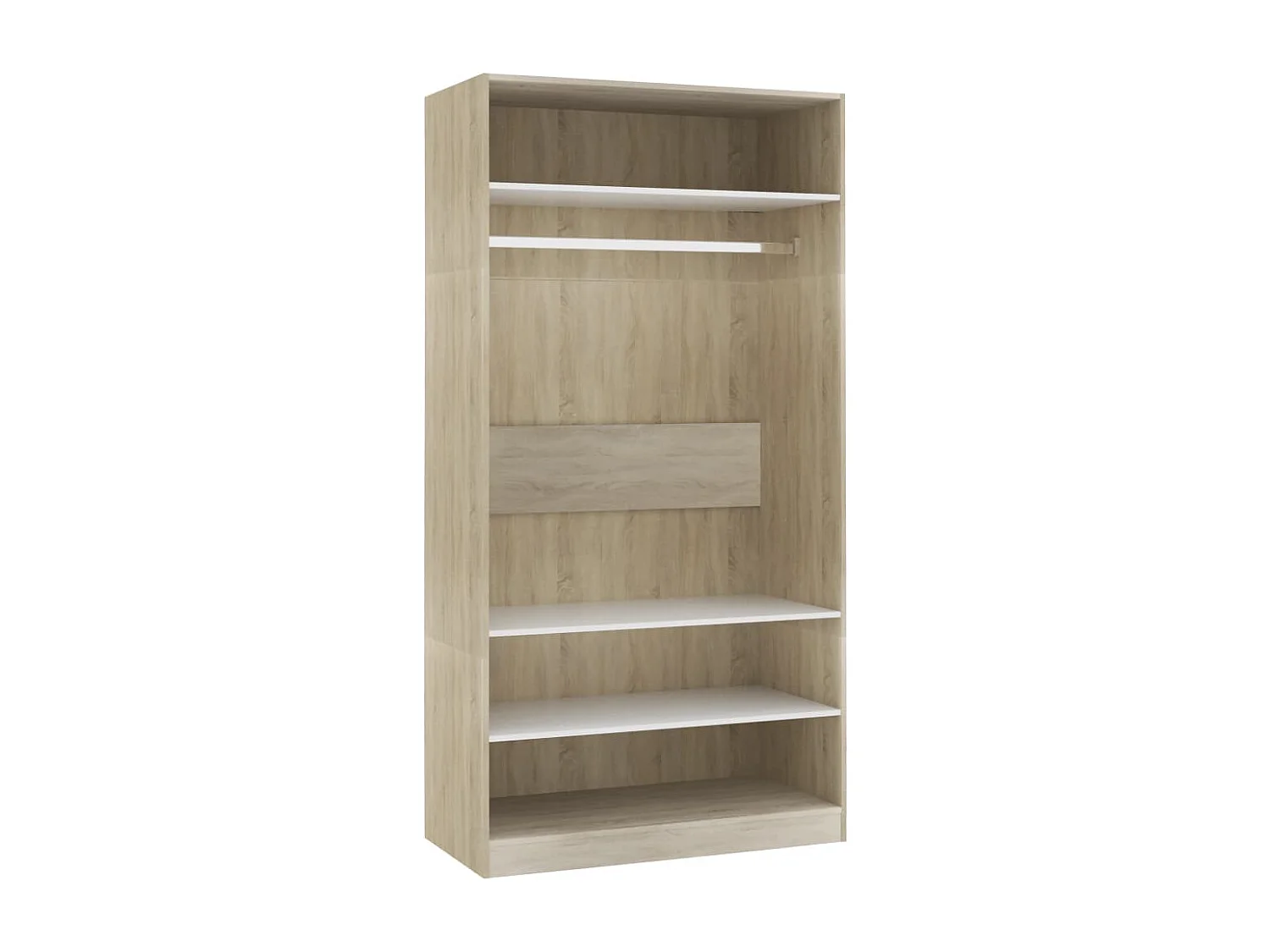 Armoire dressing 1 penderie 3 étagères 100cm - Collection Klozer-Chêne clair