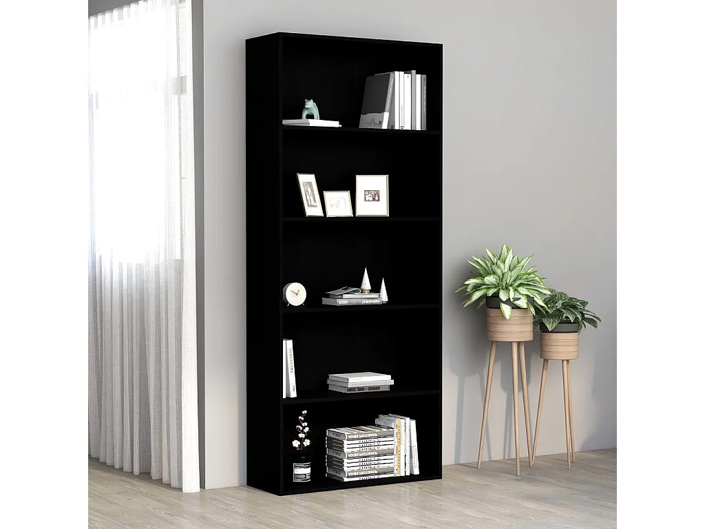 Bibliothèque à 5 niveaux Noir 80x30x189