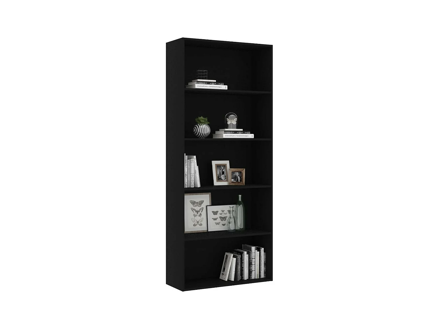 Bibliothèque à 5 niveaux Noir 80x30x189