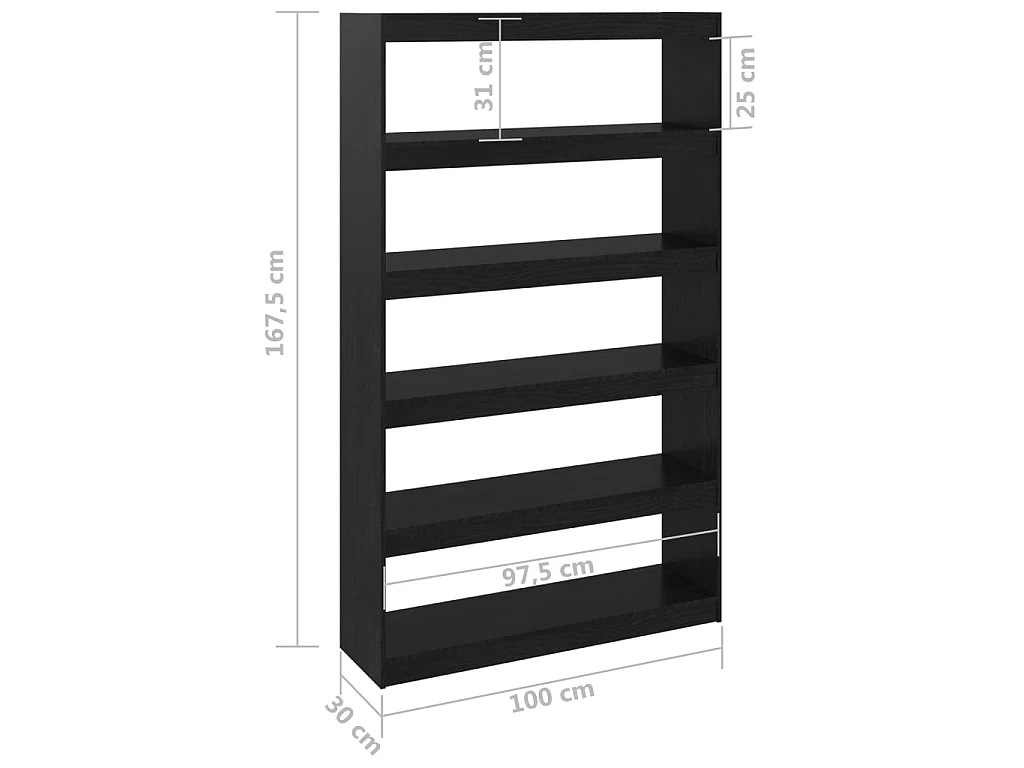 Bibliothèque-Séparateur de pièce Noir 100x30x167,5 Pin massif