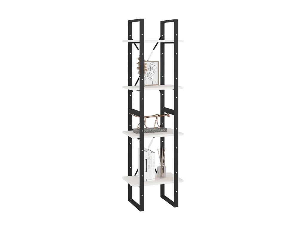 Bibliothèque à 4 niveaux Blanc 40x30x140 Bois de pin massif