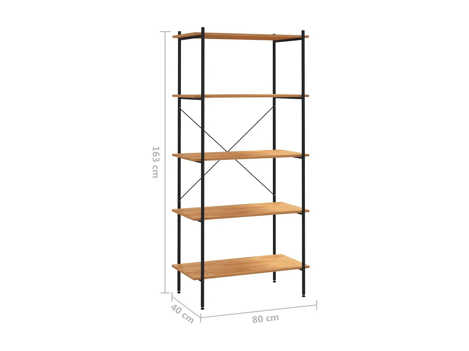 Étagère à 5 niveaux Noir et chêne 80x40x163