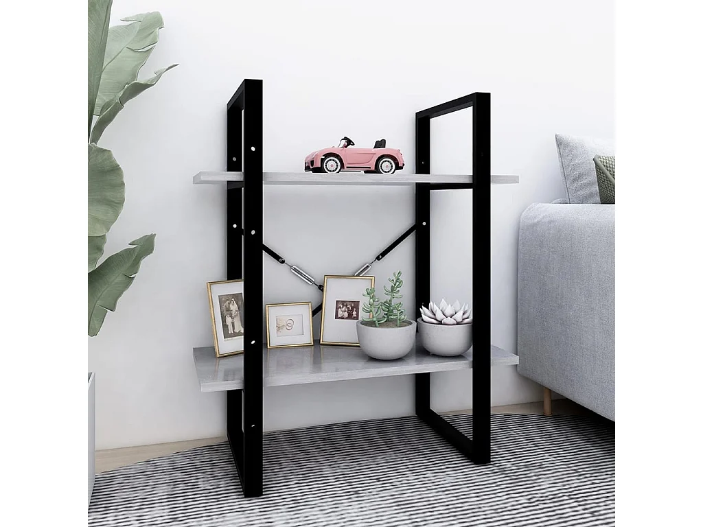 Bibliothèque à 2 niveaux Gris béton 60x30x70