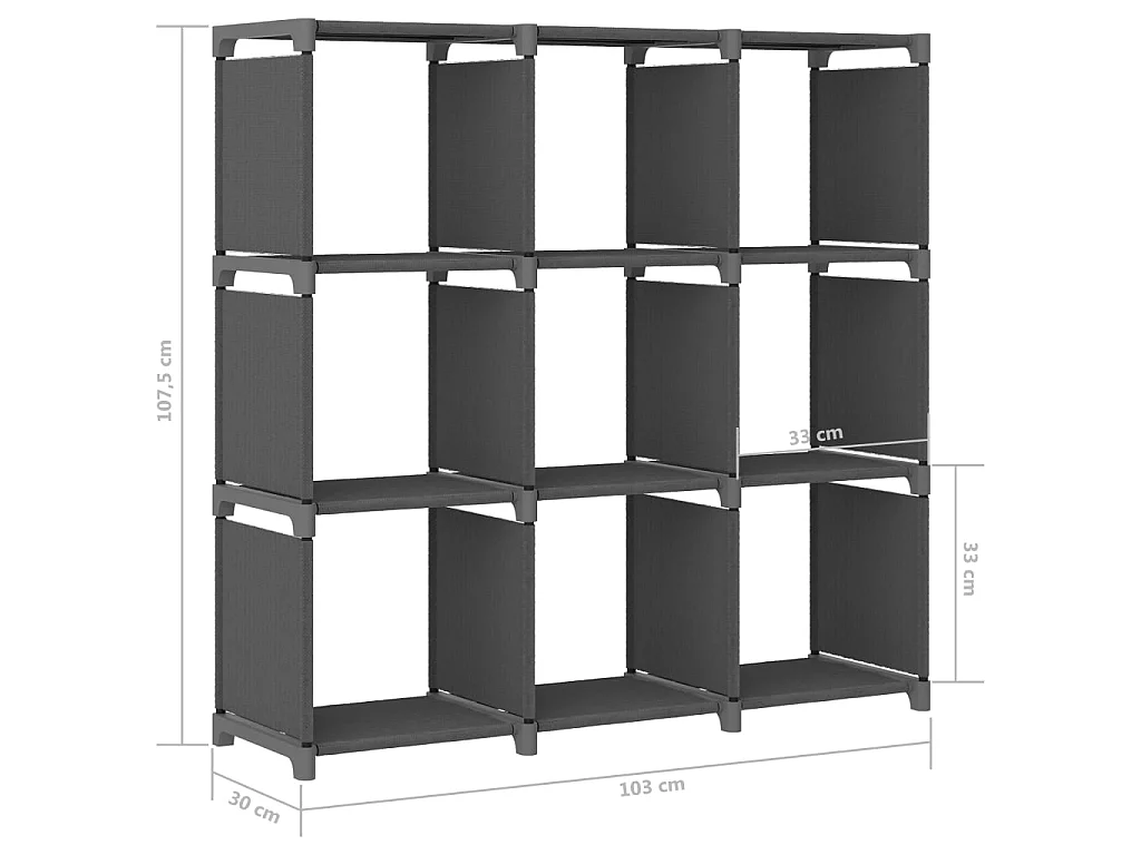 Étagère d'affichage 9 cubes Gris 103x30x175,5 Tissu