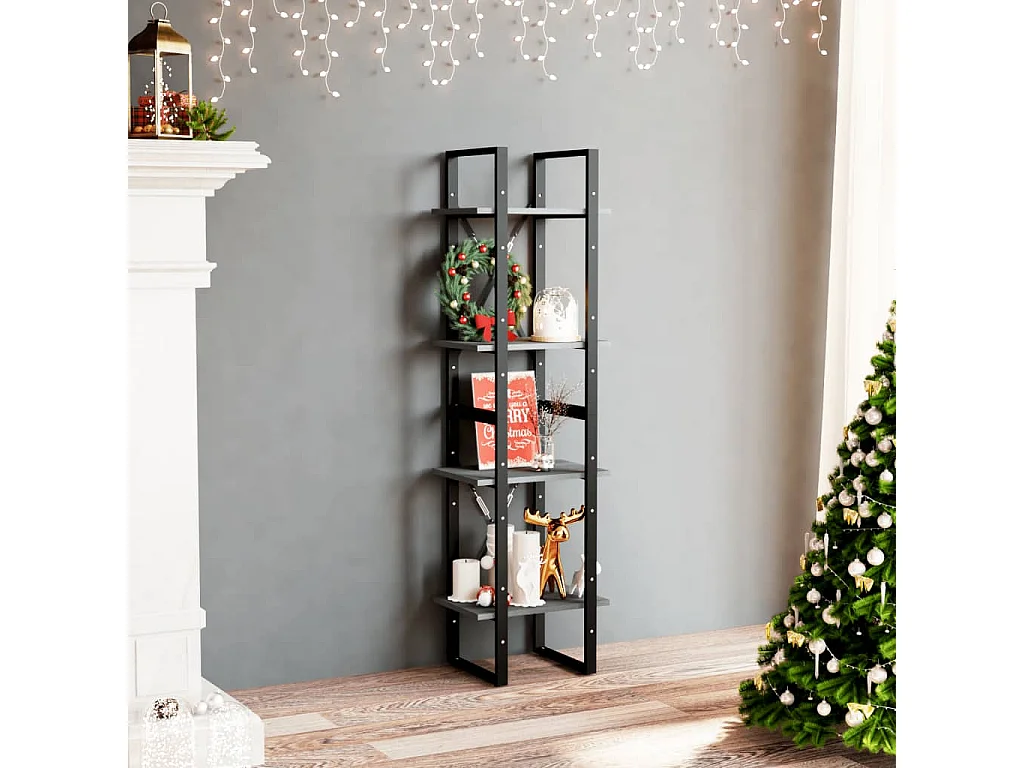 Bibliothèque à 4 niveaux Gris 40x30x140 Bois de pin massif