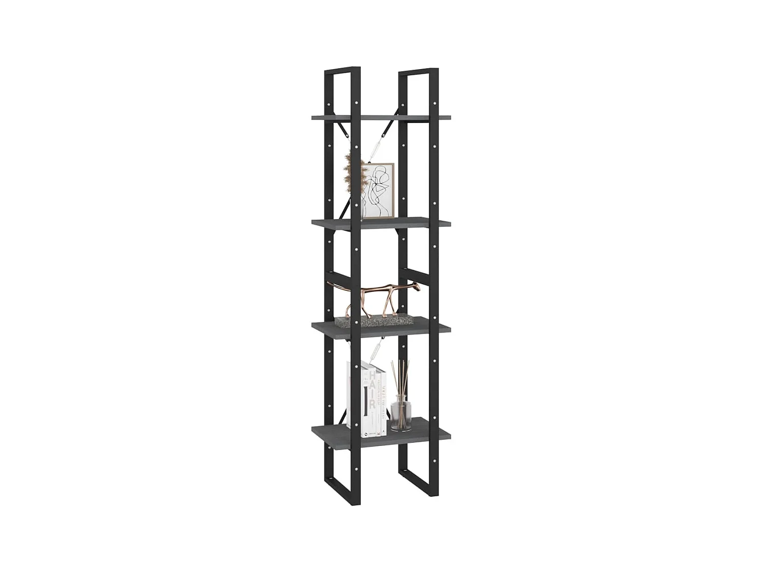 Bibliothèque à 4 niveaux Gris 40x30x140 Bois de pin massif