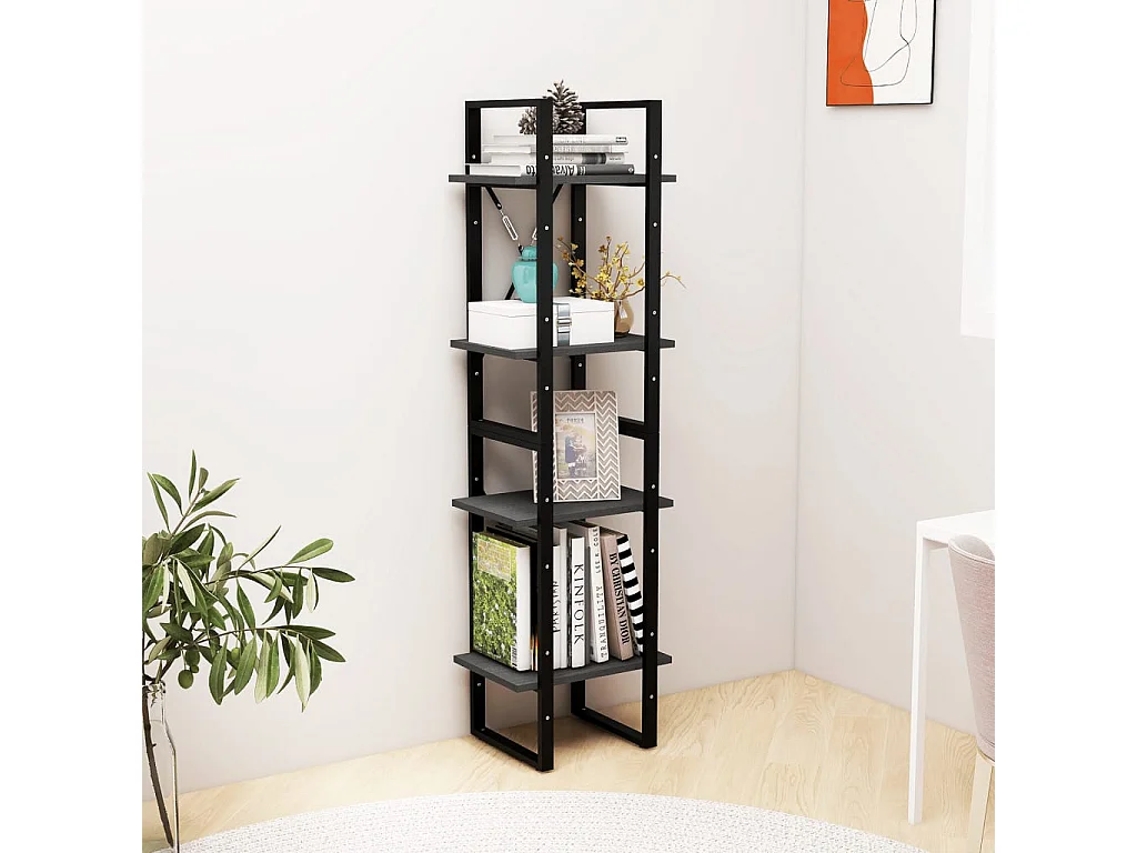 Bibliothèque à 4 niveaux Gris 40x30x140 Bois de pin massif