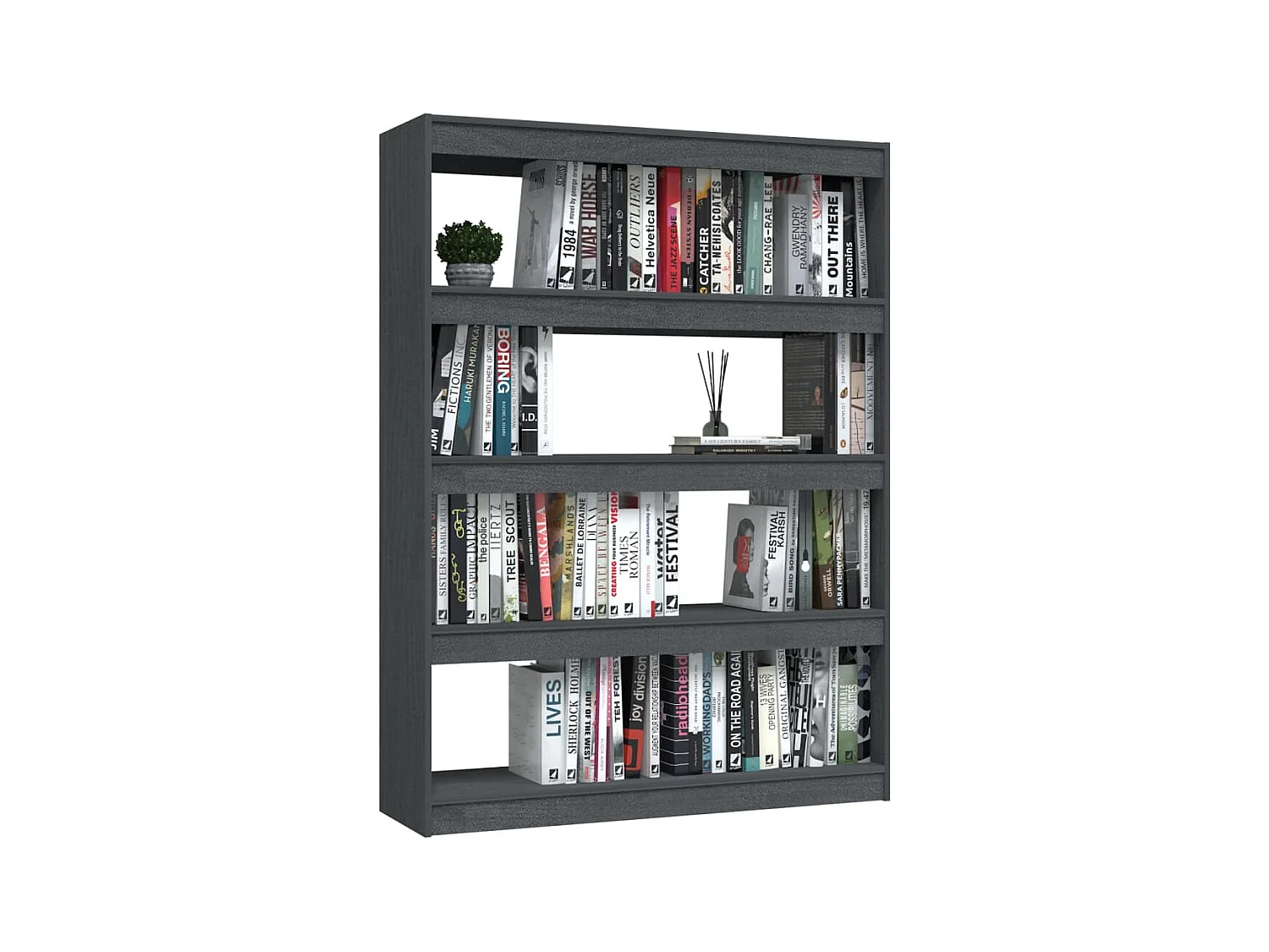 Bibliothèque-Séparateur de pièce Gris 100x30x135,5 Pin massif