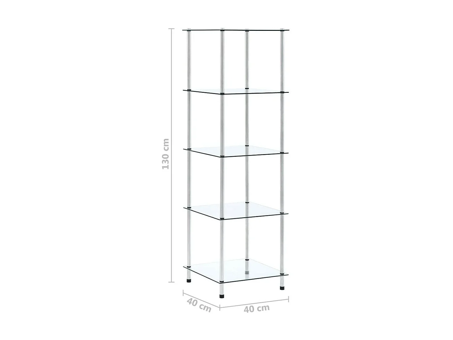 Étagère à 5 niveaux Transparent 40x40x130 Verre trempé