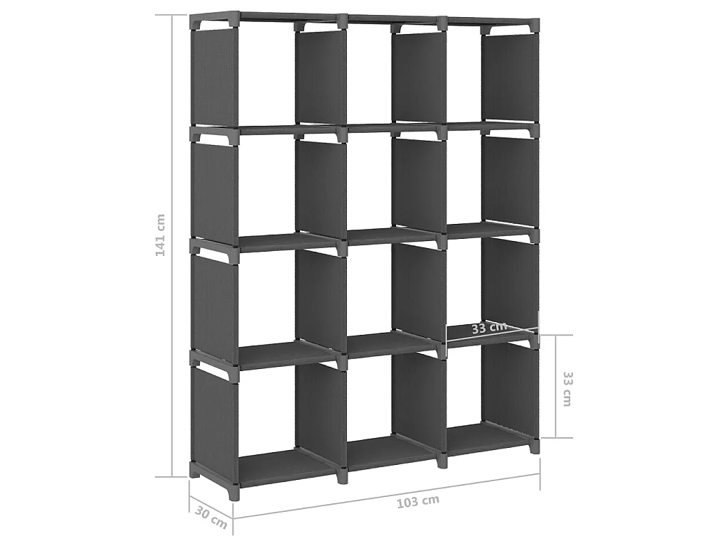 Étagère d'affichage 12 cubes Gris 103x30x141 Tissu