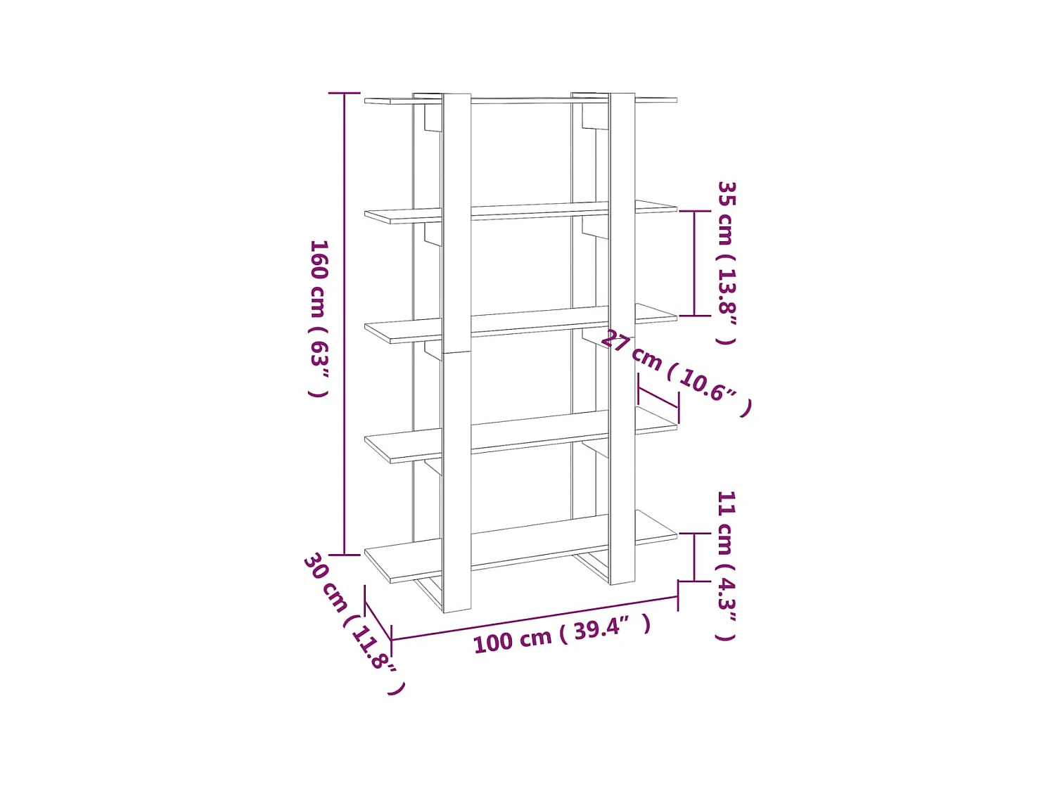 Bibliothèque-Séparateur de pièce Blanc brillant 100x30x160
