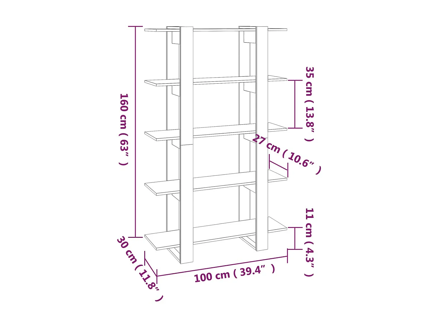 Bibliothèque-Séparateur de pièce Blanc brillant 100x30x160