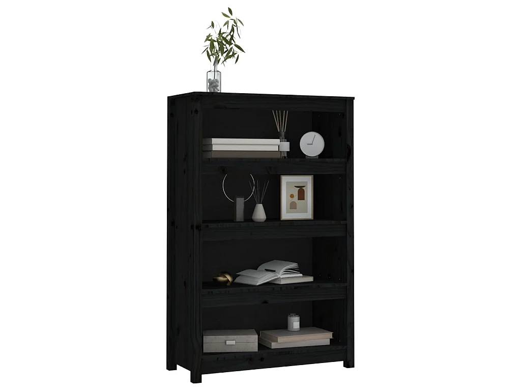 Bibliothèque Noir 80x35x126 Bois de pin massif