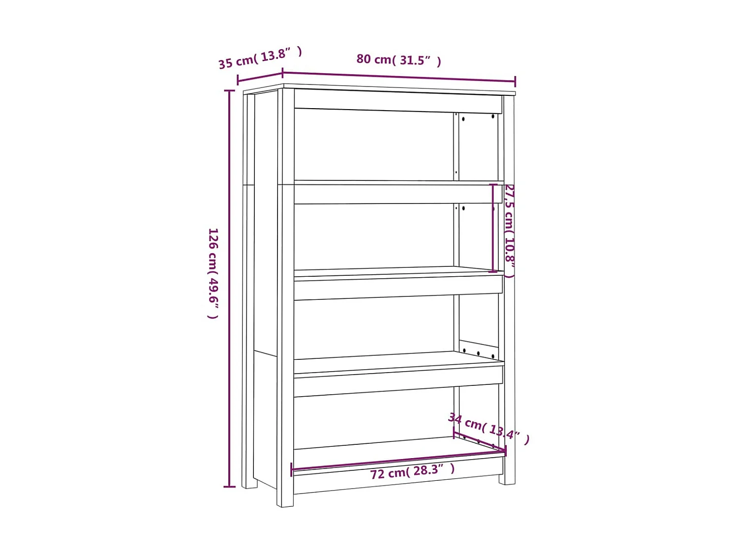 Bibliothèque Noir 80x35x126 Bois de pin massif