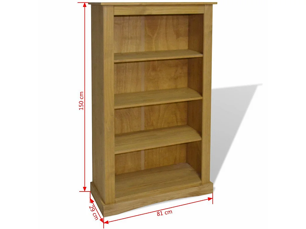Bibliothèque 4 niveaux pin massif Houra 150cm
