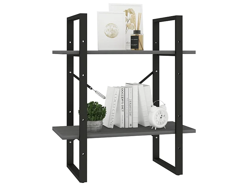 Bibliothèque à 2 niveaux Gris 60x30x70 Bois de pin massif