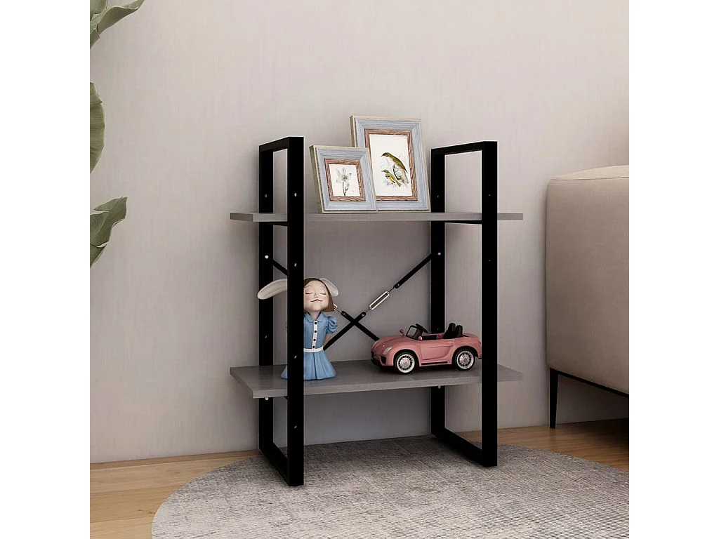 Bibliothèque à 2 niveaux Gris 60x30x70 Bois de pin massif