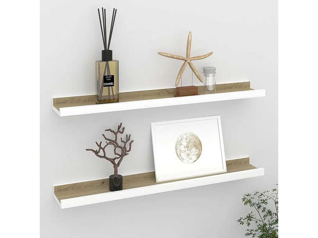 Étagères murales 2 pcs Blanc et chêne Sonoma 60x9x3