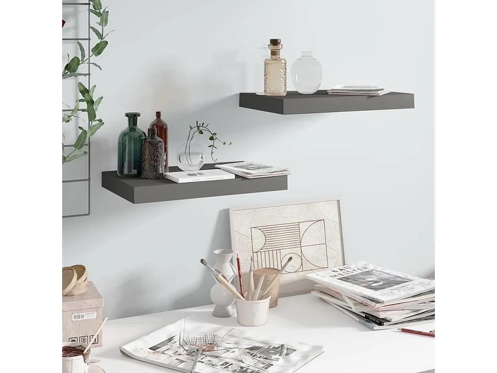 Étagère murale flottante 2 pcs Gris brillant 40x23x3,8 MDF
