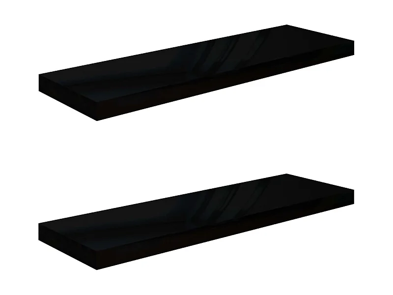 Étagère murale flottante 2 pcs Noir brillant 80x23,5x3,8 MDF