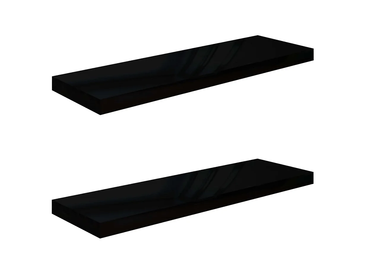 Étagère murale flottante 2 pcs Noir brillant 80x23,5x3,8 MDF