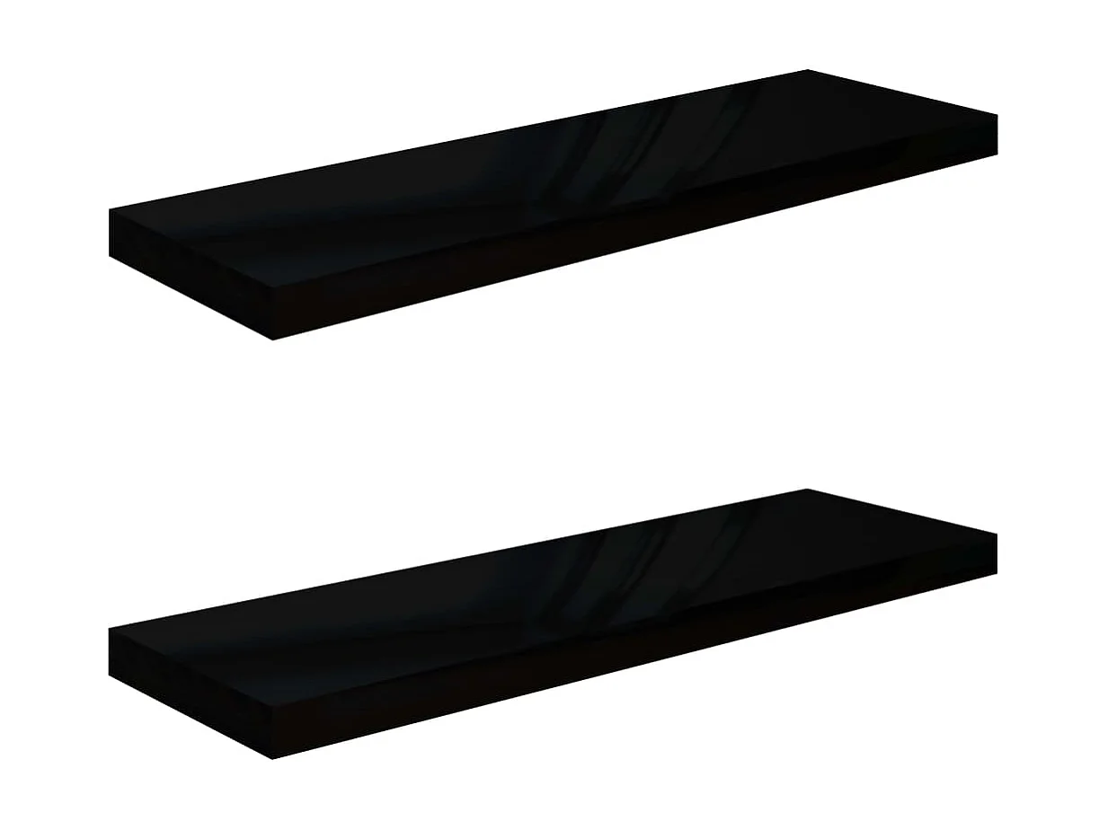 Étagère murale flottante 2 pcs Noir brillant 80x23,5x3,8 MDF