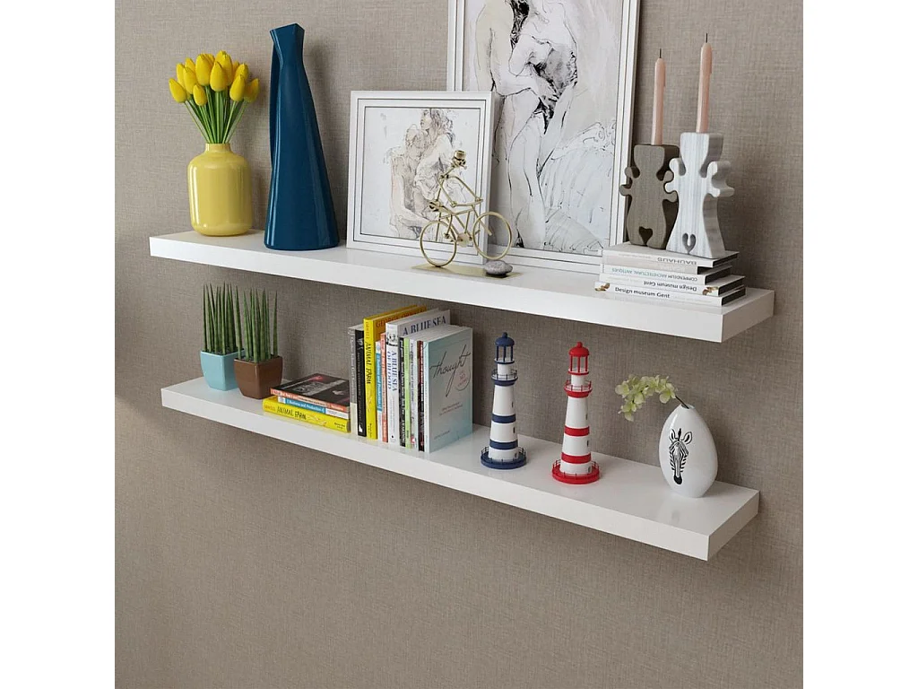 2 Etagères murales en MDF Blanc pour DVD-Livres 5