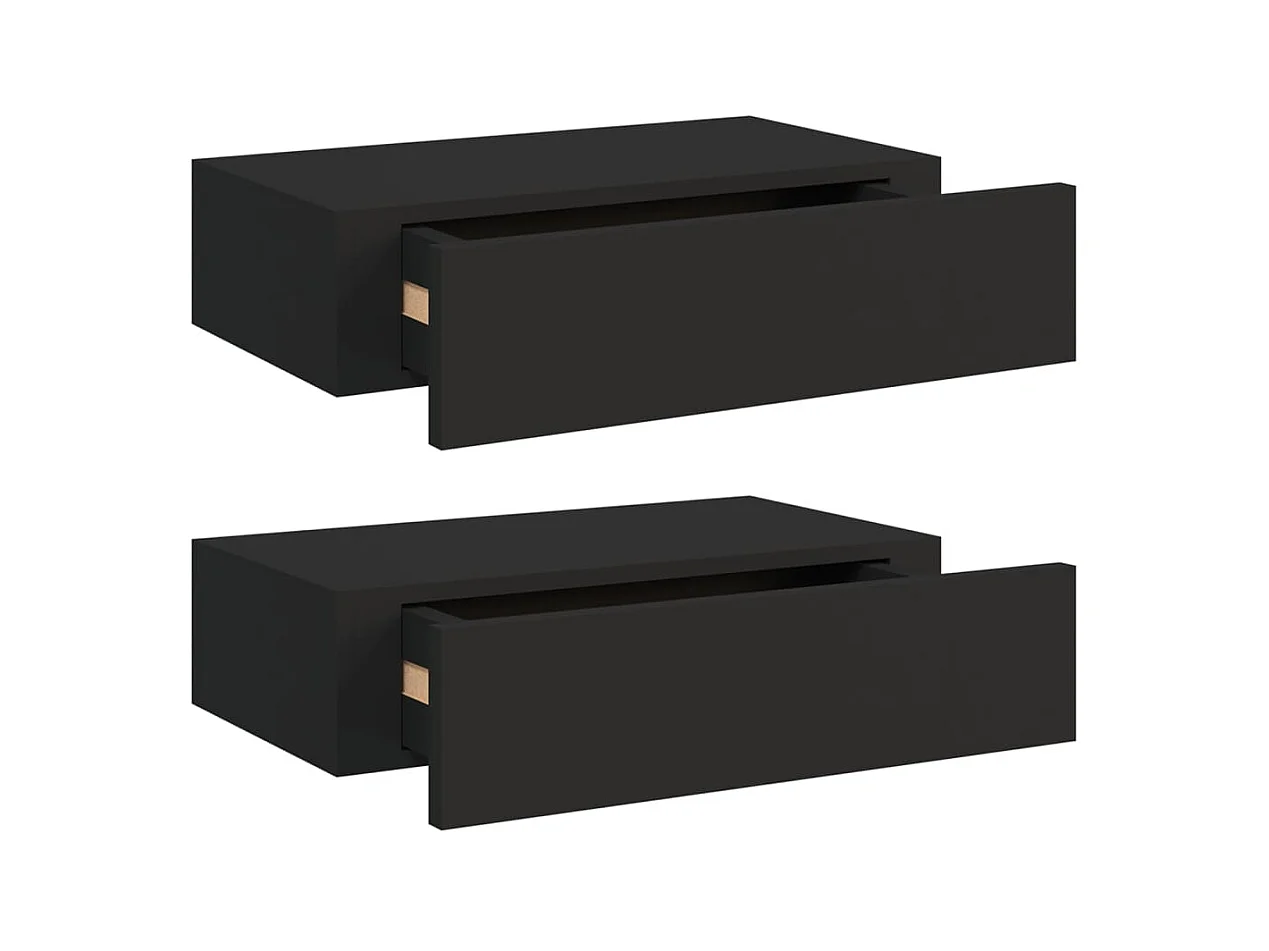 Étagères à tiroirs murales 2 pcs Noir 40x23,5x10 MDF