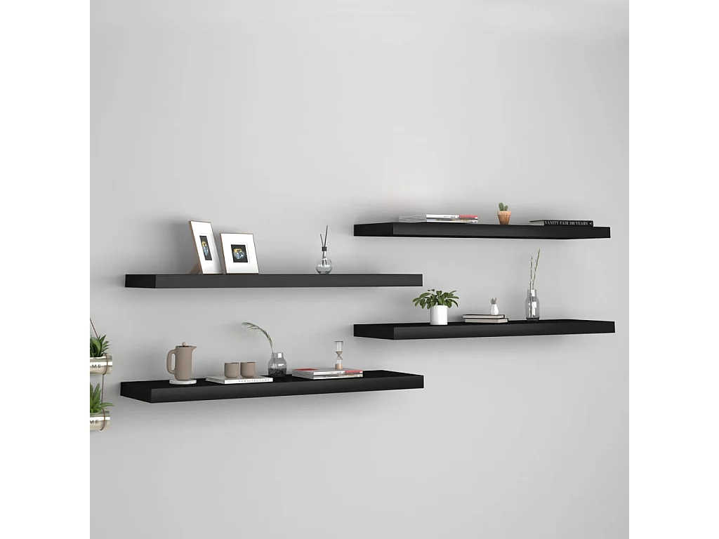 Étagères murales flottantes 4 pcs Noir 90x23,5x3,8 MDF