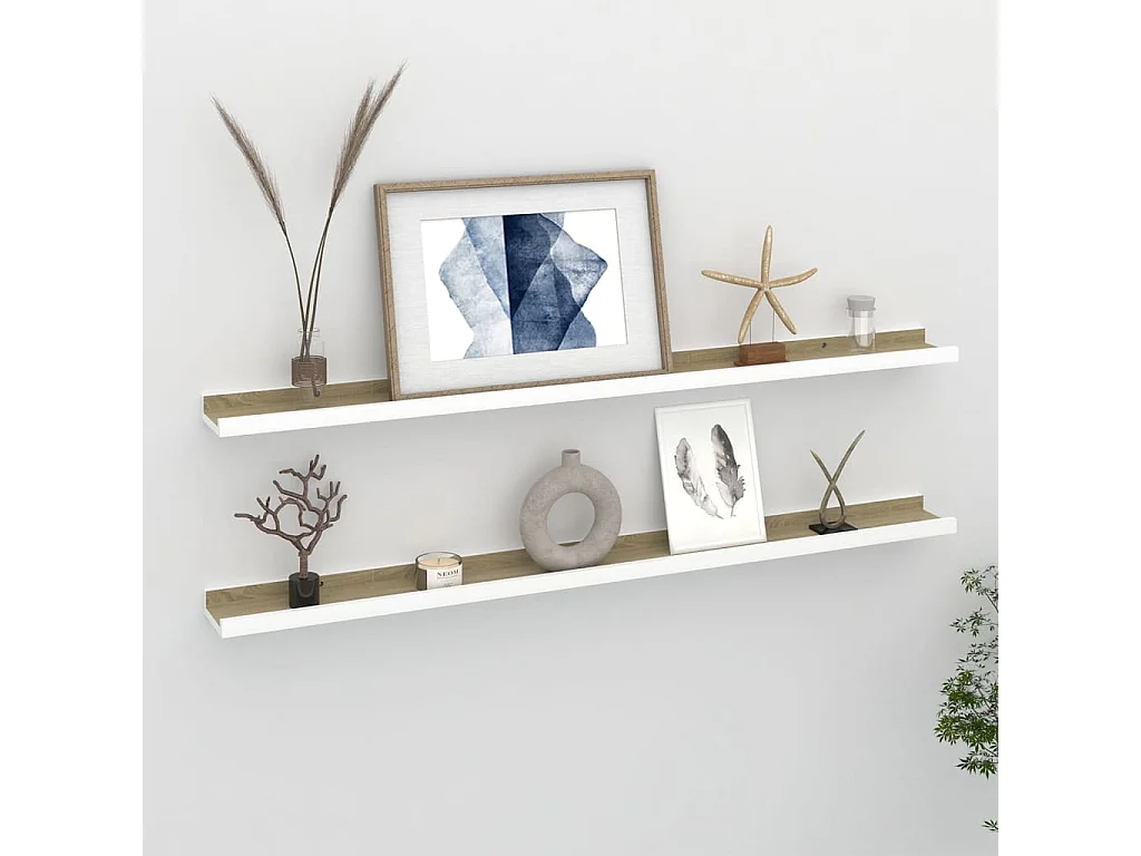 Étagères murales 2 pcs Blanc et chêne Sonoma 100x9x3