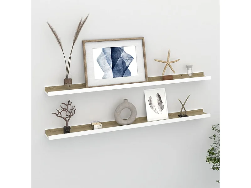 Étagères murales 2 pcs Blanc et chêne Sonoma 100x9x3