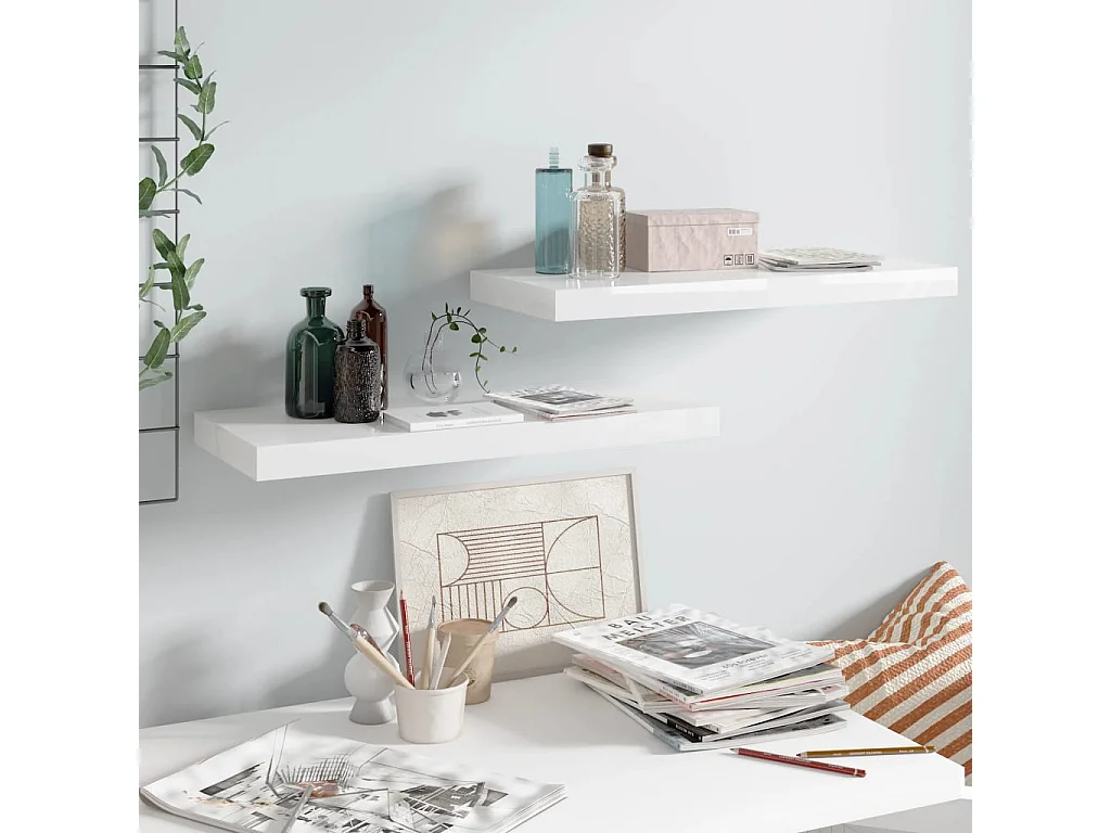Étagère murale flottante 2 pcs Blanc brillant 60x23,5x3,8 MDF